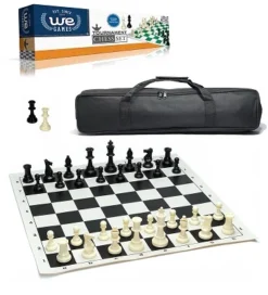 CHESS SET, ROLL-UP BLACK VINYL BOARD, 3 3/4" MEN