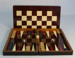 BACKGAMMON: 15" WOODGRAIN DECOUPAGE WITH CHESS BACK