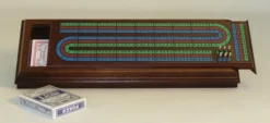 CRIBBAGE: 3 TRACK SLIDE-TOP WALNUT WITH CARDS