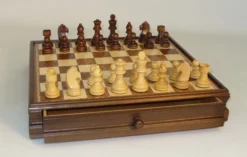 Chess Set: Walnut Maple Inlaid Drawer Chest 3" King