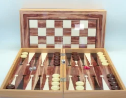 Backgammon: 19" Walnut Decoupage With Chess Backboard