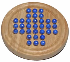 Solitaire 9" Wood Game With Marbles, Blue